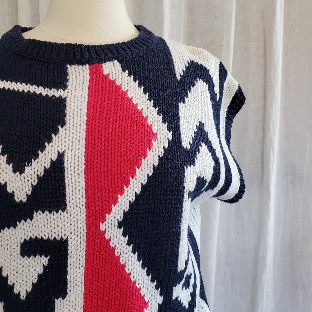 Vintage Navy and Pink Sweater top - Picture 1 of 4